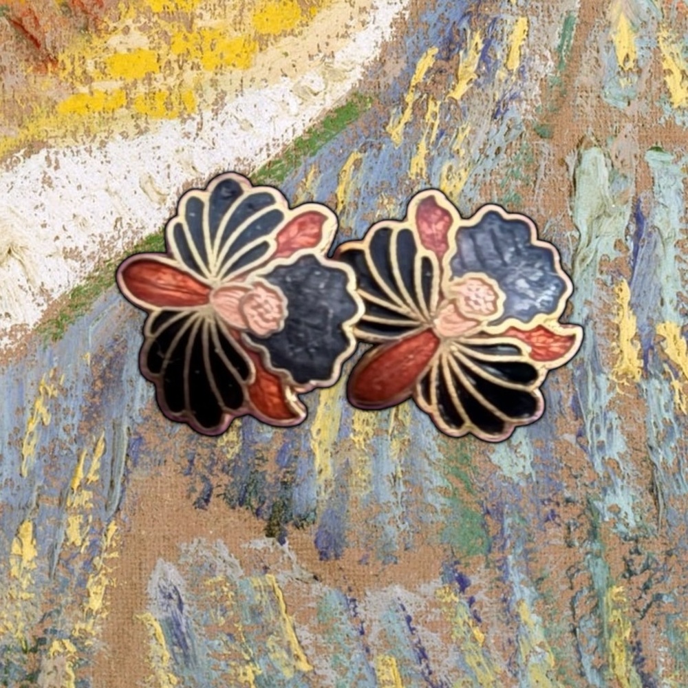 Vintage Cloisonné Goldtone Post Style Earrings